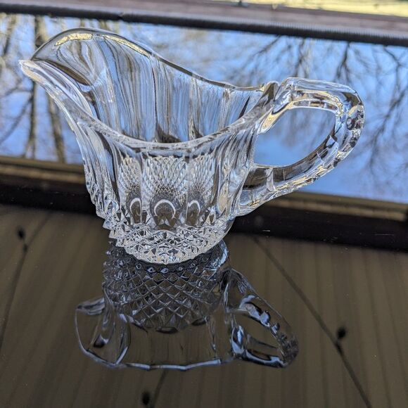 Cut Lead Crystal Sugar Creamer Tray Set Germany Hobnail Exquisite Detail MCM - Picture 6 of 16
